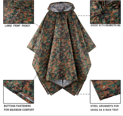 salamra Hooded Rain Poncho Waterproof Raincoat Jacket for Men/Women/Adults with Pocket