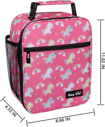 Hap Tim Lunch Box, Insulated Lunch Bags, Soft Mini Cooler Bag for Thermal Meal Tote Kit, Pink Unicorn Rainbow (18654-PKU)