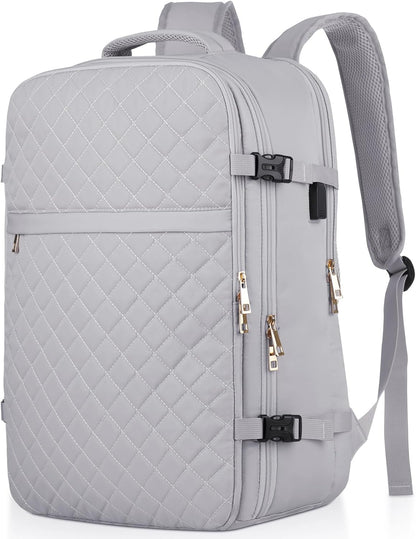 MOMUVO Large Travel Backpack Women, Flight Approved Carry On Backpack, Water Resistant Anti-Theft Large Casual Daypack Fit 17 Inch Laptop with USB Charging Port, Grey