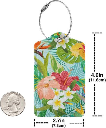 Set of 2 Luggage Tag for Suitcases Tie dye PU Leather Luggage Tag with Full Back Privacy Name ID Card Fun Laggage Tags