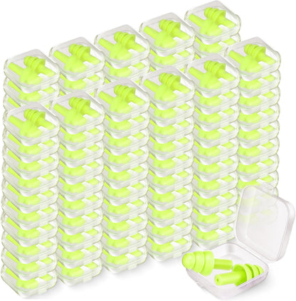TrelaCo 100 Pairs Ear Plugs Bulk, NRR 29dB Reusable Silicone Ear Plugs with Plastic Cases Soft Foam for Sleeping Noise Cancelling for Concerts Shooting Swimming Noise Reduction(Neon Green)