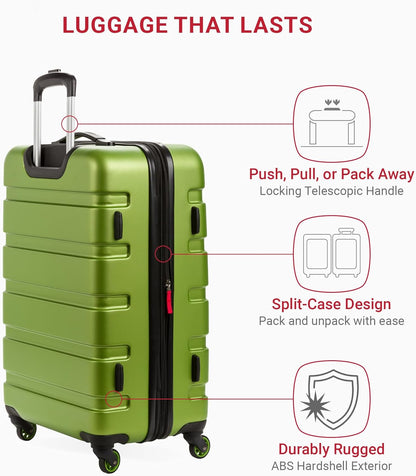 SwissGear 7366 Hardside Expandable Luggage with Spinner Wheels, Green, Checked-Medium 23-Inch