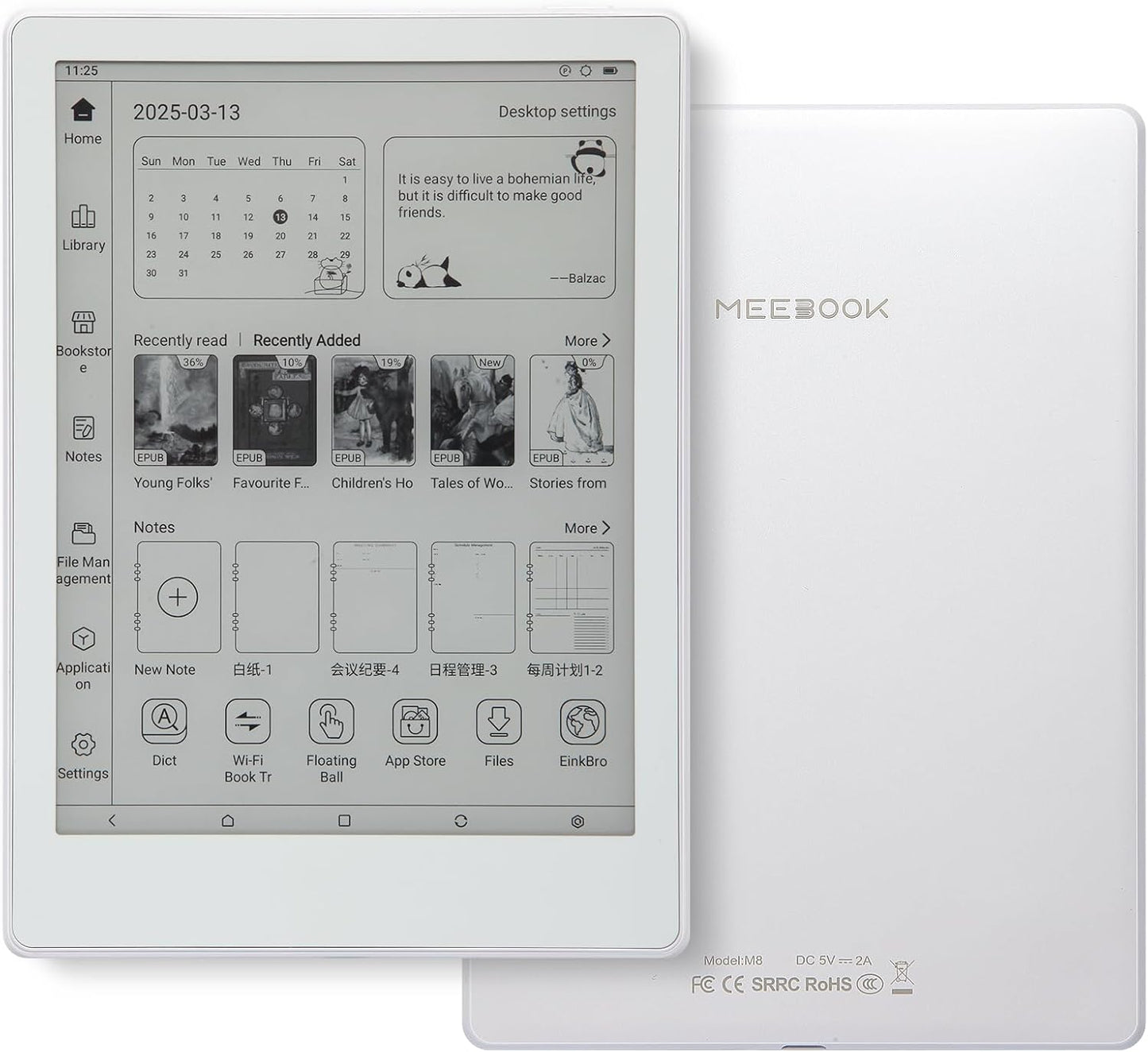 Meebook E-Reader M8 | 7.8' Eink Carta Screen | 300PPI Smart Light | Android 14 | Octa Core Processor | Dual Mics&Speakers | Support Play Store | Hand Writing | 4GB+64GB | Micro-SD Slot | White