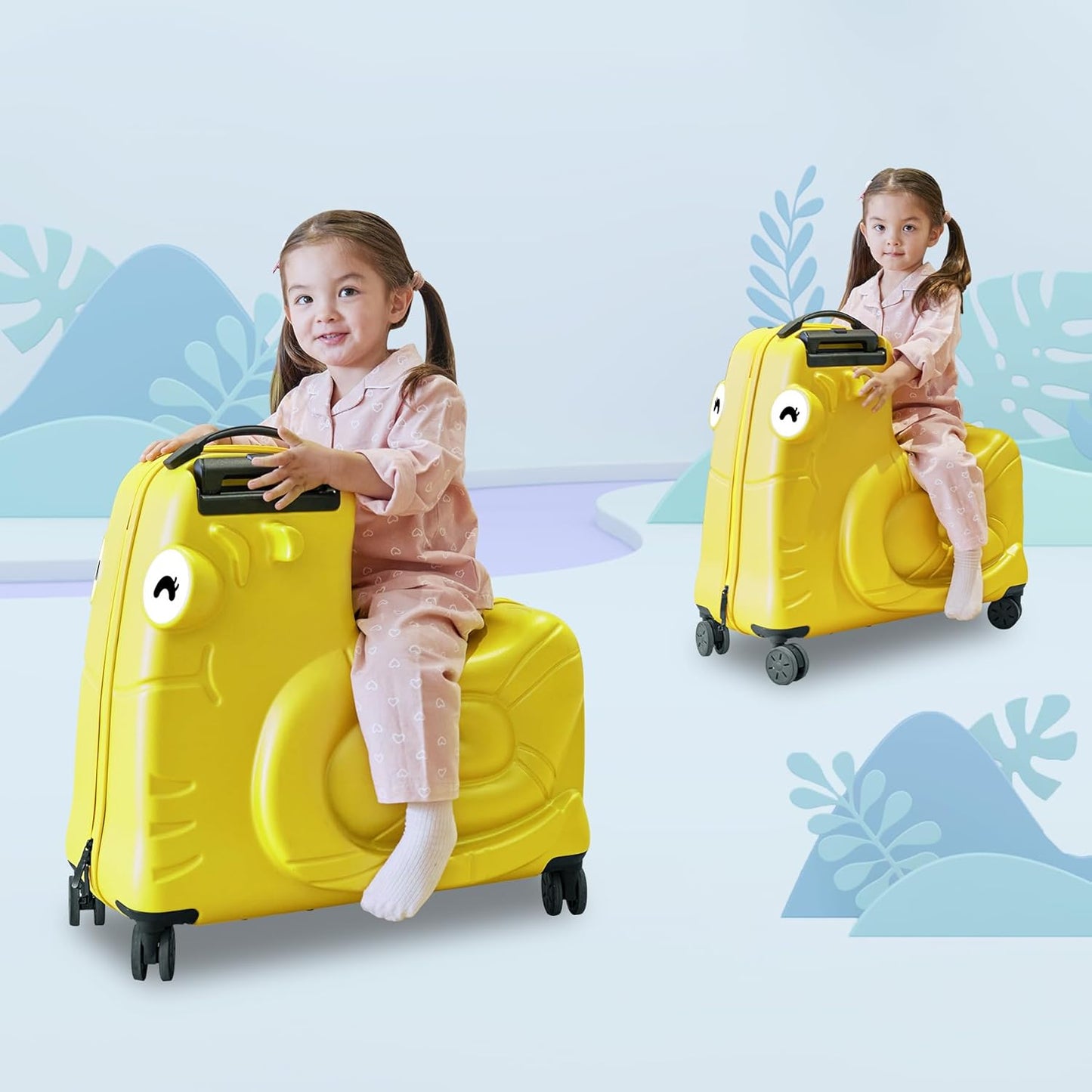 Kids Luggage, Kids Ride-on Luggage with Spinner Wheels Suitcase, Kid's Ride-On Suitcase Help Your Child Relax, Carry On Trolley with Password Lock (Yellow, 20 inches)