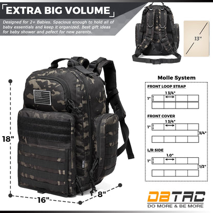 Diaper Bag Backpack for Dad, DBTAC Large Baby Nappy Bag for Men w/Changing Mat, Insulated+Wipe Pockets, Stroller Straps, Black Camo