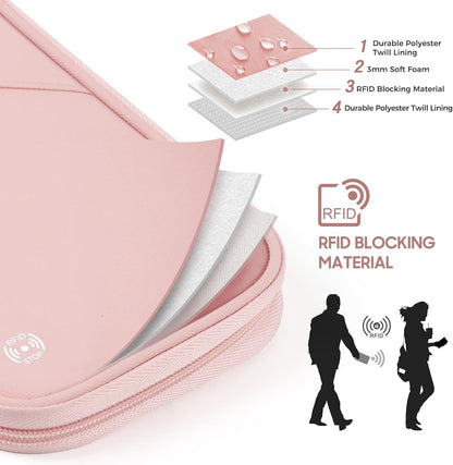 Travel Passport Wallets, Airtag Lightweight Family Passport Holder With RFID Blocking Passport Cover Case Waterproof Bag Document Organizer for Men and Women-pink