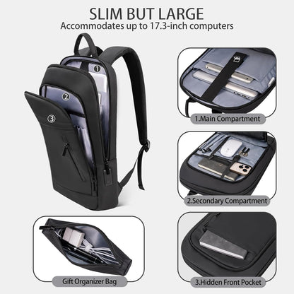 Business Backpack for Men Lightweight Commute Laptop Backpack Anti-Theft Water Resistant Backpack for 17.3 Inch Computer for Daily Office Work with Small Bag(Black)