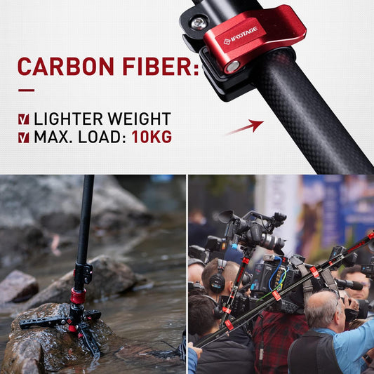 IFOOTAGE Monopod with Feet, 59’’ Lightweight Telescopic Carbon Fiber Camera Monopod,Tripod Stand,Metal Flip Locks for DSLR,Sony,Max.Load 22lbs,Cobra 2 C150 Ⅱ
