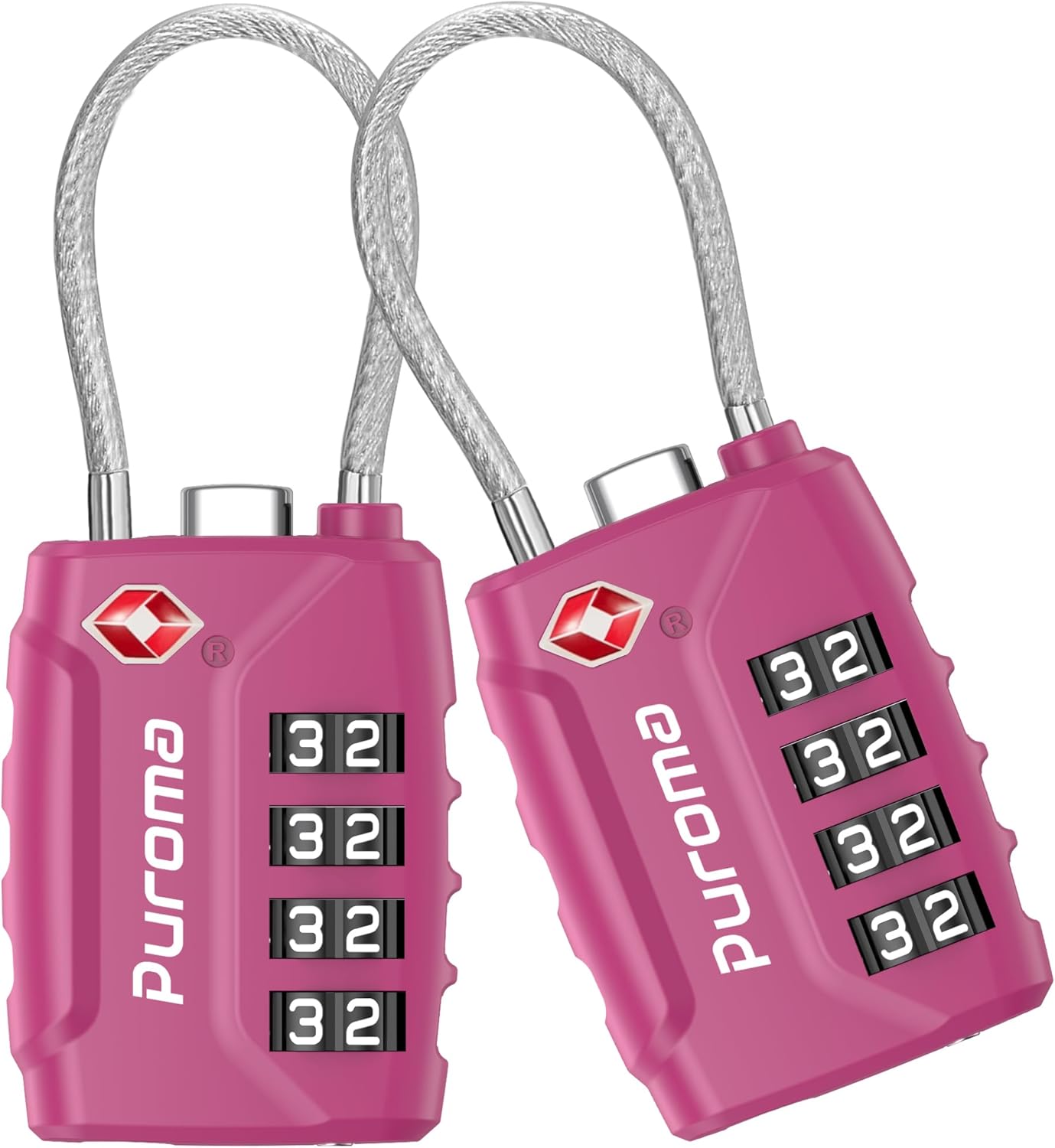 Puroma 2 Pack TSA Approved Luggage Locks, 4 Digit Combination Travel Locks Resettable Code Lock with Zinc Alloy Body for Suitcase, Toolbox, Backpack, Bag, Gym Locker (Red-Violet)