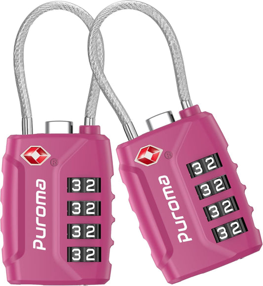 Puroma 2 Pack TSA Approved Luggage Locks, 4 Digit Combination Travel Locks Resettable Code Lock with Zinc Alloy Body for Suitcase, Toolbox, Backpack, Bag, Gym Locker (Red-Violet)