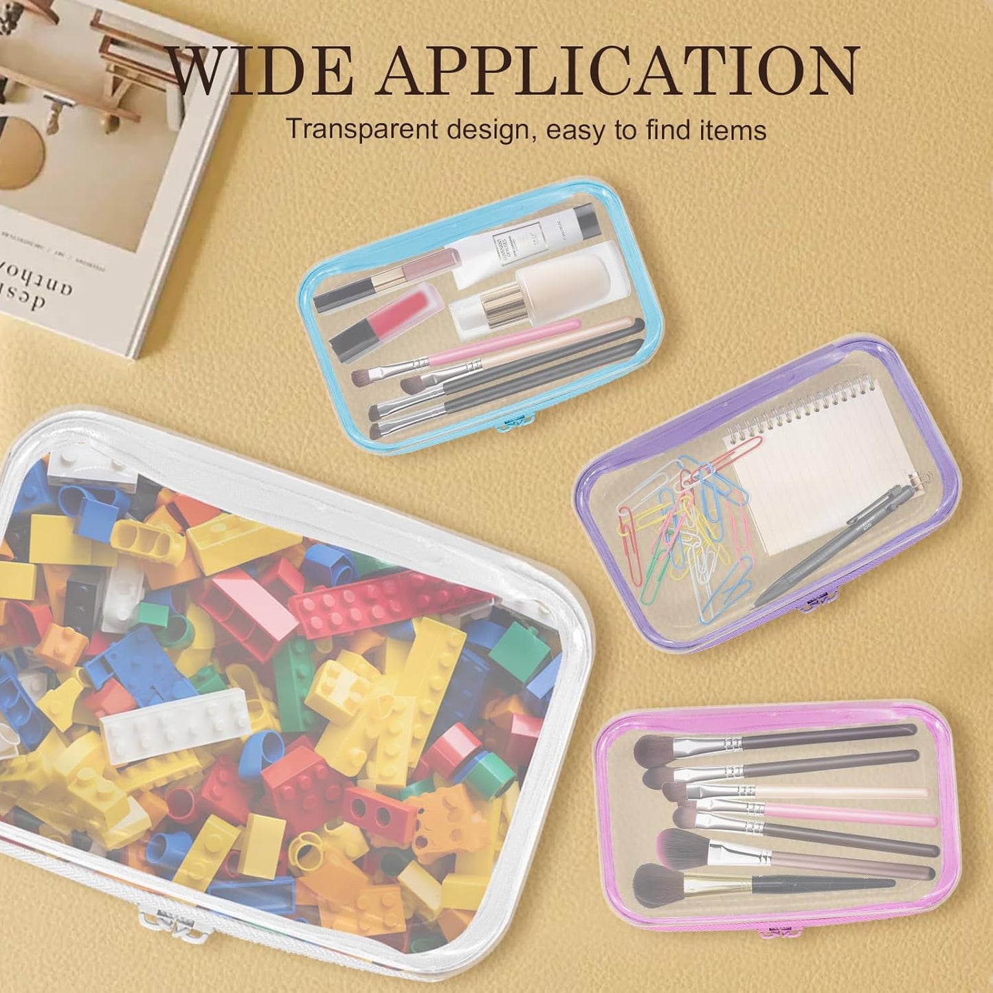 4PCS Clear Hard Zipper Case - Portable Organizer Pouches, Waterproof Plastic Cosmetic Bag,Travel Organizer Box for Cable, Make up Tools and Toiletries