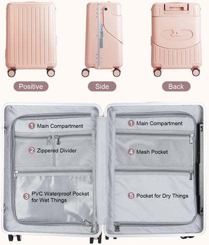 MRPLUM Ride On Luggage with Seat for Kids&Adults with Seat Belt,Hard Shell Lightweight Rolling Spinner Wheels Travel Luggage with TSA Lock,20 inch,Pink