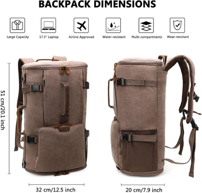 G-FAVOR 40L Travel Backpack, Vintage Canvas Rucksack Convertible Duffel Bag Carry On Backpack Fit for 17.3 Inch Laptop Bag