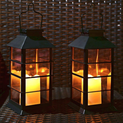 LED Solar Lantern - Outdoor Hanging Solar Lights Waterproof Flickering Flame Candle Light for Patio Courtyard Garden Decorative(2 Pack)