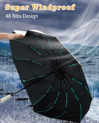 Large Double-Ribs Umbrella Automatic Folding Umbrella for Women Men, Travel, UPF 50+ UV Protection