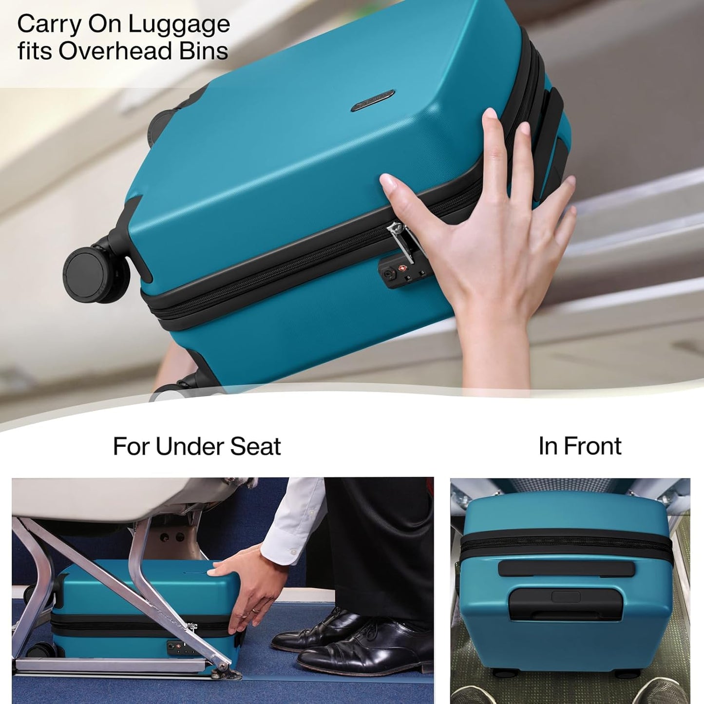 Hanke 16 Inch Underseat Carry On Luggage, Airline-Approved Hard Shell Small Suitcase with Spinner Wheels, Lightweight Tsa Lock Travel Luggage for Short Trips(Caribbean Blue)