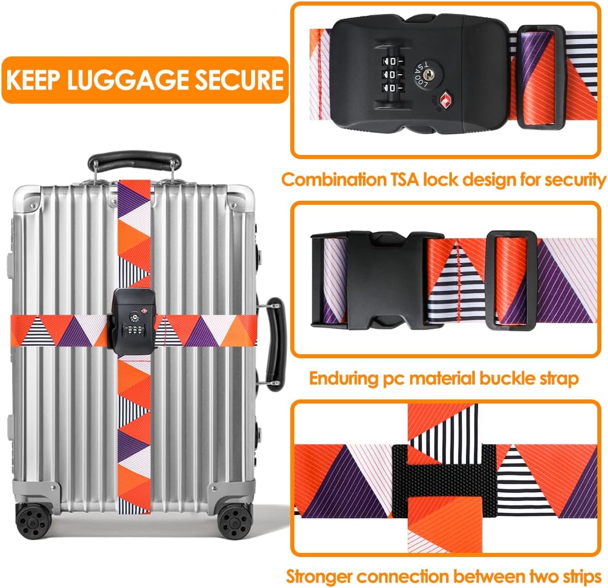 Adjustable Travel Luggage Strap Suitcase Belt Travel Bag Accessories 1.96 in W x 6.23 ft L