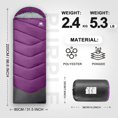 Sleeping Bags for Adults Cold Weather,Portable, Waterproof,Lightweight Sleeping Bag for Tall Girls Boys with Compression Sack for Warm Camping, Hiking, Outdoor & Indoor