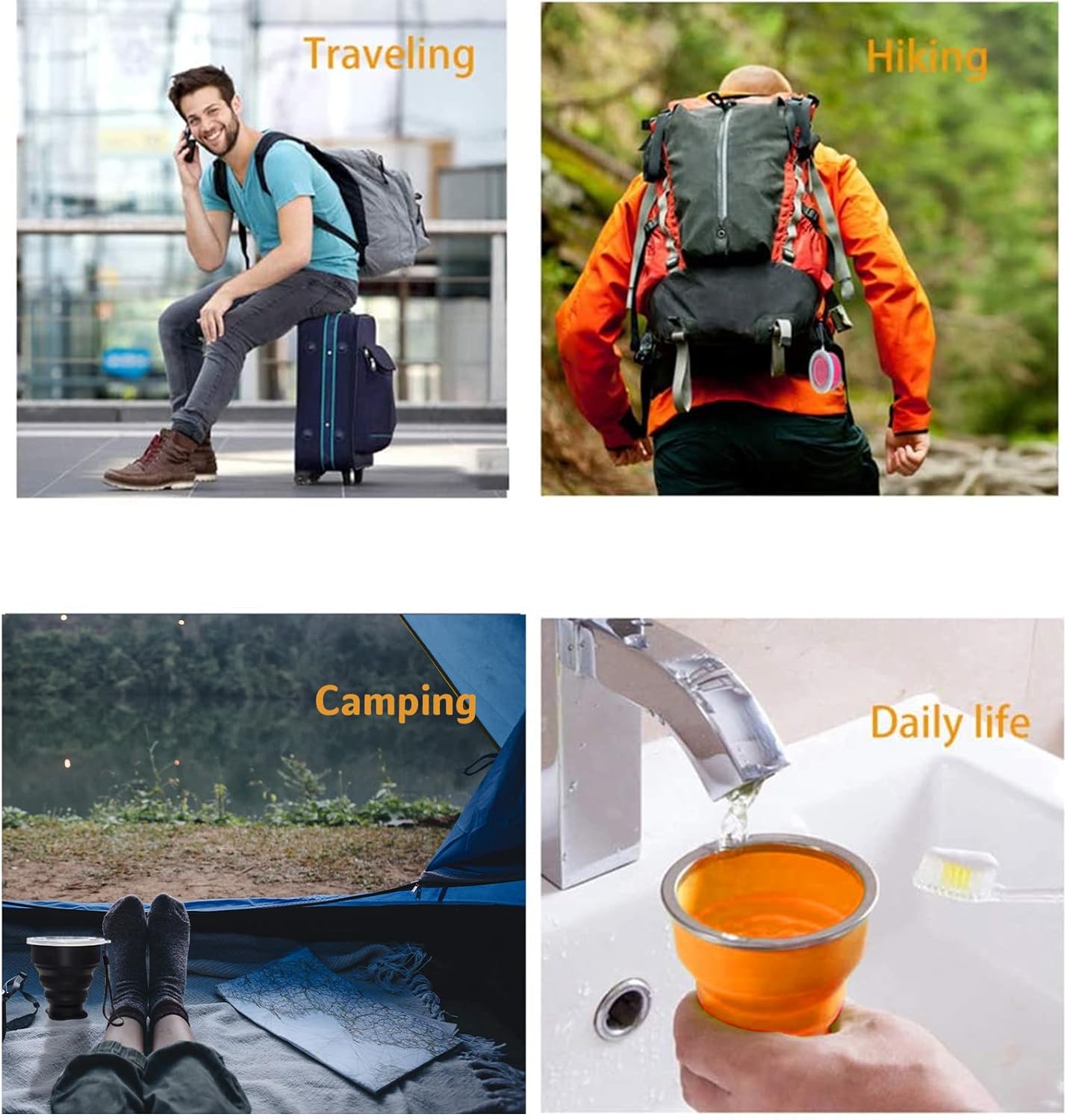 Collapsible Cup - Silicone Foldable Cup-Expandable Folding Drinking Cup -Reusable Portable Mugs Cup For Travel, Camping, Hiking, Survival, Car, Picnic, Beach, Holiday Vacation, Outdoor Sports