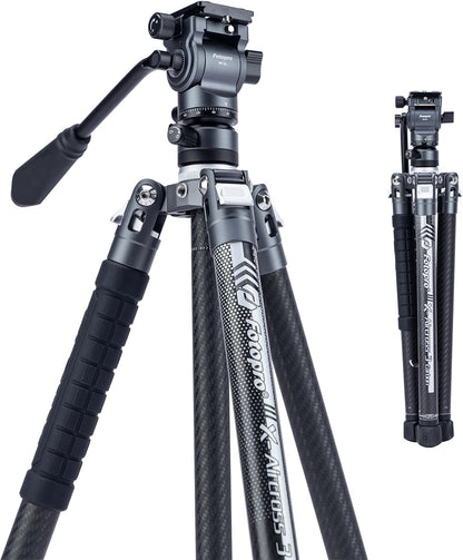 Fotopro Carbon Fiber Tripod 2.3lbs Ultralight 62 Inch Portable Travel Video Tripod for Camera DSLR Load up to 22lbs X-Aircross 3 Video Grey