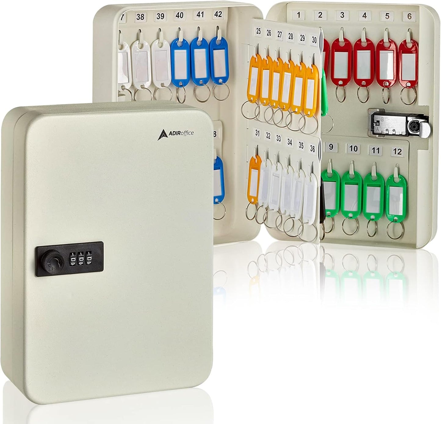 AdirOffice Key Lock Box – 48 Key Hooks Wall Mounted Key Cabinet Lock Box, Car Keys Holder Box, Lockable Key Storage Box - Metal Key Box Organizer with for Home and Office