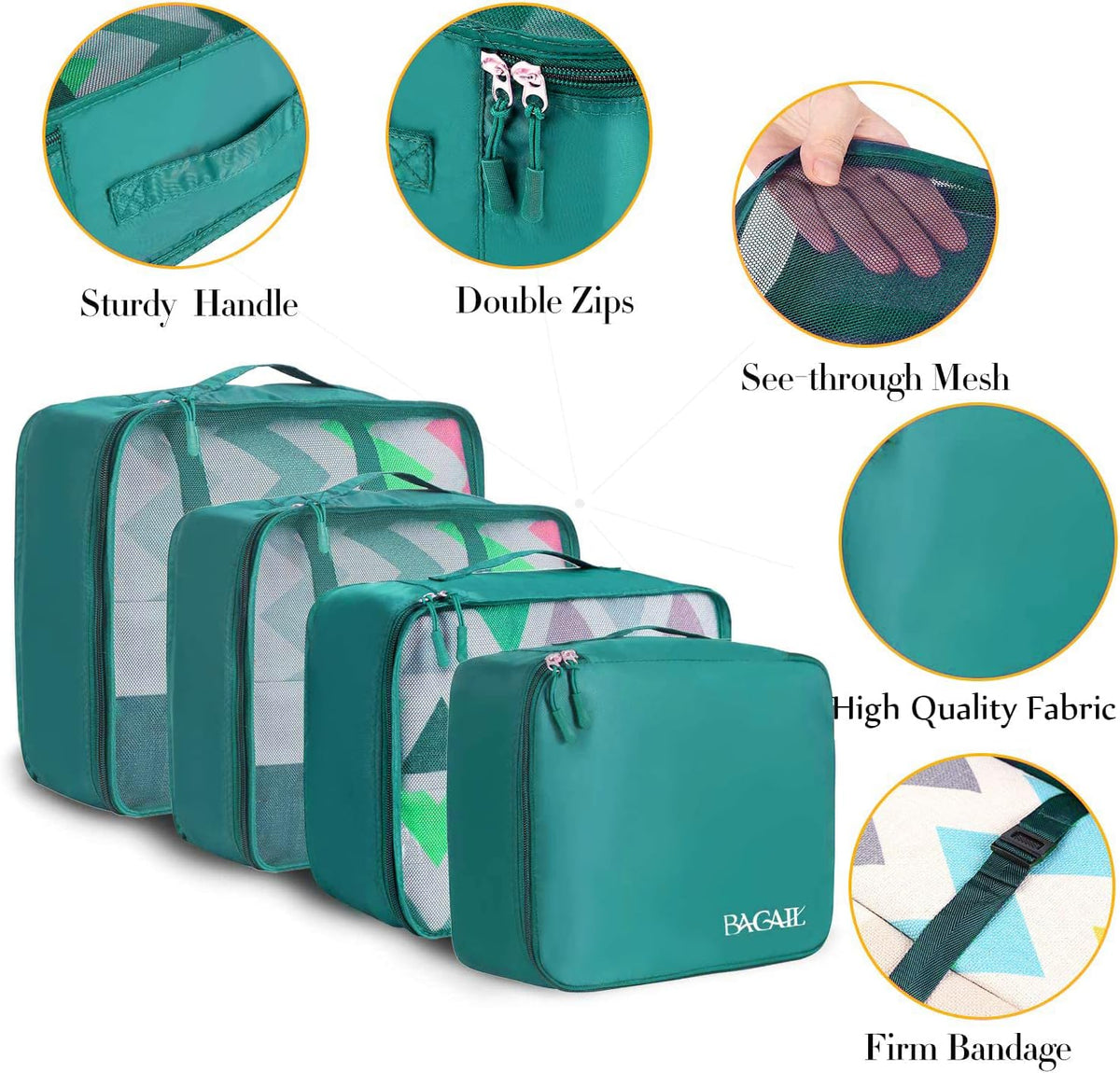 BAGAIL 8 Set Packing Cubes Luggage Packing Organizers for Travel Accessories-Aqua Color