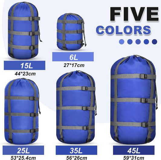 5 Pack Compression Stuff Sack 5 Assorted Size Sleeping Bag Stuff Sack Ultralight Sleeping Bag Cover Space Saving Gear for Travel Outdoor Camping Hiking Backpacking