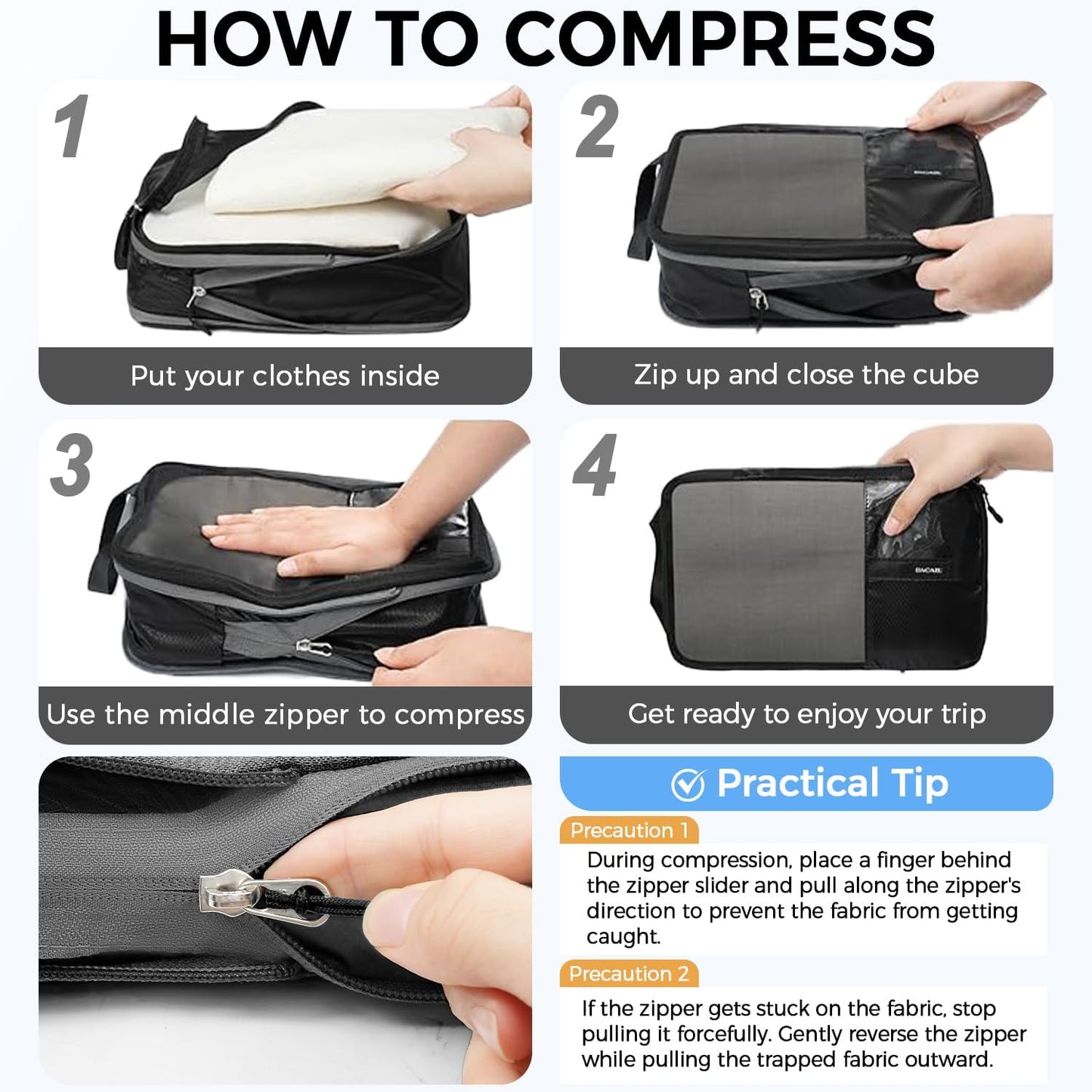 BAGAIL 6 Set Ultralight Compression Packing Cubes Packing Organizer for Travel Accessories Luggage Suitcase Backpack