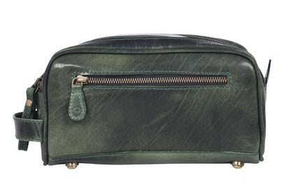 10" Premium Leather Toiletry Travel Pouch With Waterproof Lining | King-Size Handcrafted Vintage Dopp kit By Aaron Leather Goods (Seaweed Green)