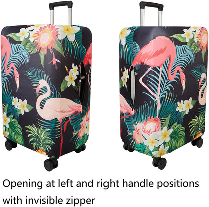 WUJIAONIAO Travel Luggage Cover Baggage Suitcase Cover Protector Skins 18-32 Inch (Flower flamingo, L (for 25-28 inch luggage))