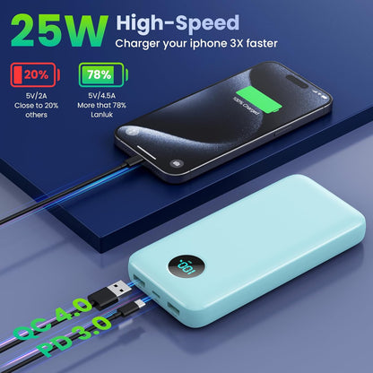 Portable Charger 40,800mAh Power Bank, 25W PD QC 4.0 Fast Charging Portable Phone Charger with Built-in Cables,LCD Display USB C Battery Pack Compatible with iPhone 16/15/14,Android Samsung (Green)