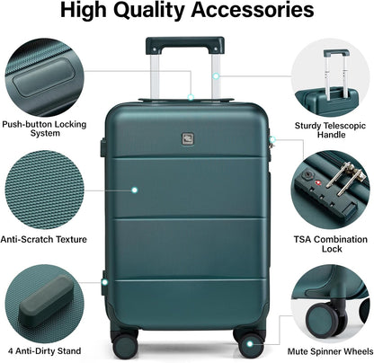 Hanke 3 Piece Luggage Sets with Spinner Wheels, Carry On Luggage Lightweight PC Hard Shell Suitcases Travel TSA Luggage Rolling Checked Bag 20/24/28 Inch Luggage(Blackish Green)