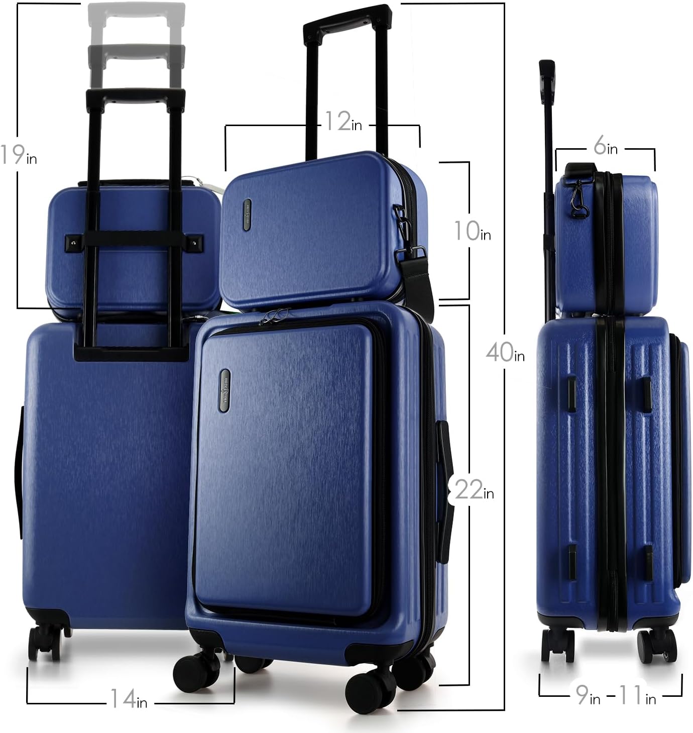 22 Inch Carry On Luggage 22x14x9 Airline Approved, Carry On Suitcase with Wheels, Hard-shell Carry-on Luggage, Durable Luggage Carry-On, Navy Small Suitcase with Cosmetic Case