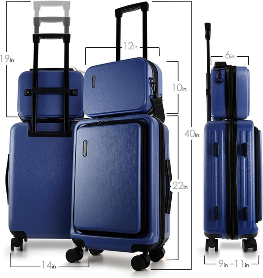 22 Inch Carry On Luggage 22x14x9 Airline Approved, Carry On Suitcase with Wheels, Hard-shell Carry-on Luggage, Durable Luggage Carry-On, Navy Small Suitcase with Cosmetic Case