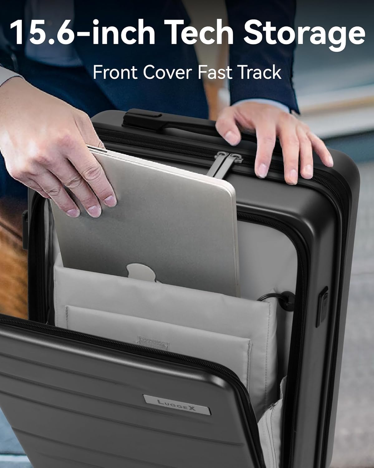 LUGGEX Carry On Luggage 22x14x9 Airline Approved, Expandable Polycarbonate Suitcase with Front Pocket (Light White, 20 Inch, 36.1L)