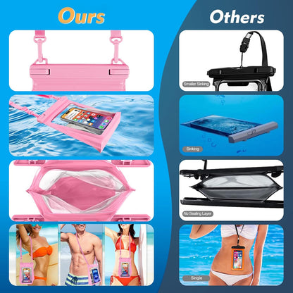 Large Waterproof Phone Pouch [with Sealing Strip], Cell Phone Dry Bag for iPhone 16 15 14 13 Pro Max Galaxy S25 S24 S23 All Devices, Floating Water Proof Bag for Beach Water Park Pink