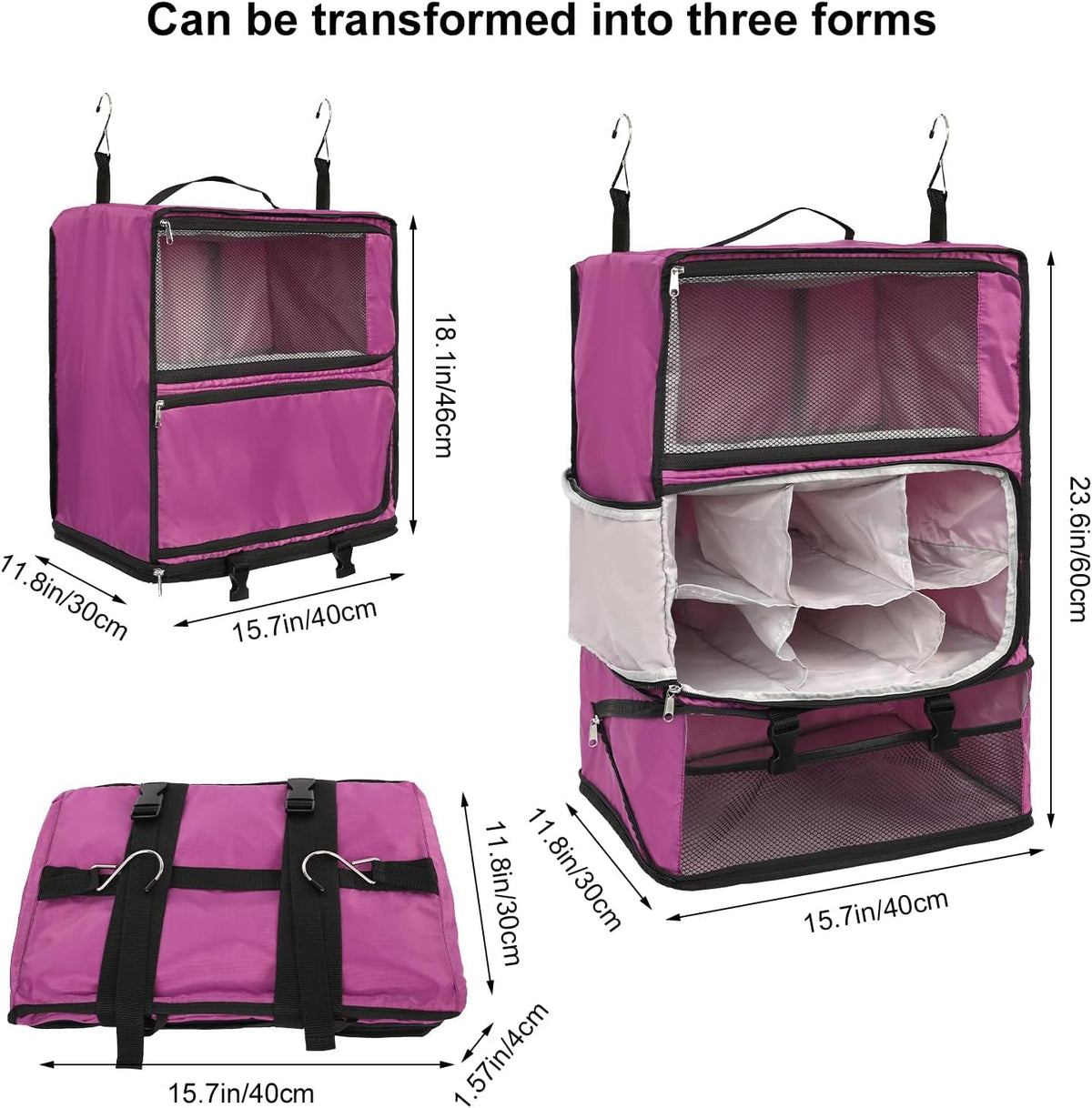 TABITORA Travel Portable Hanging Shelves Closet Organizer Packing Luggage Storage with Multifunctional and Foldable Invisible Compartment,Lightweight, for Suitcase, RV,Closet…Purple,XXL