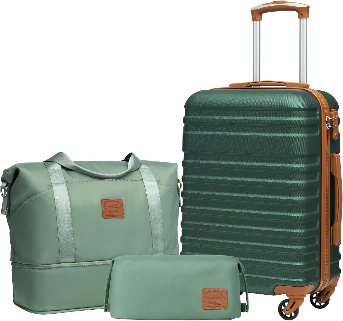 Coolife Suitcase Set 3 Piece Luggage Set Carry On Hardside Luggage with TSA Lock Spinner Wheels (Dark Green, 3 piece set (DB/TB/20))