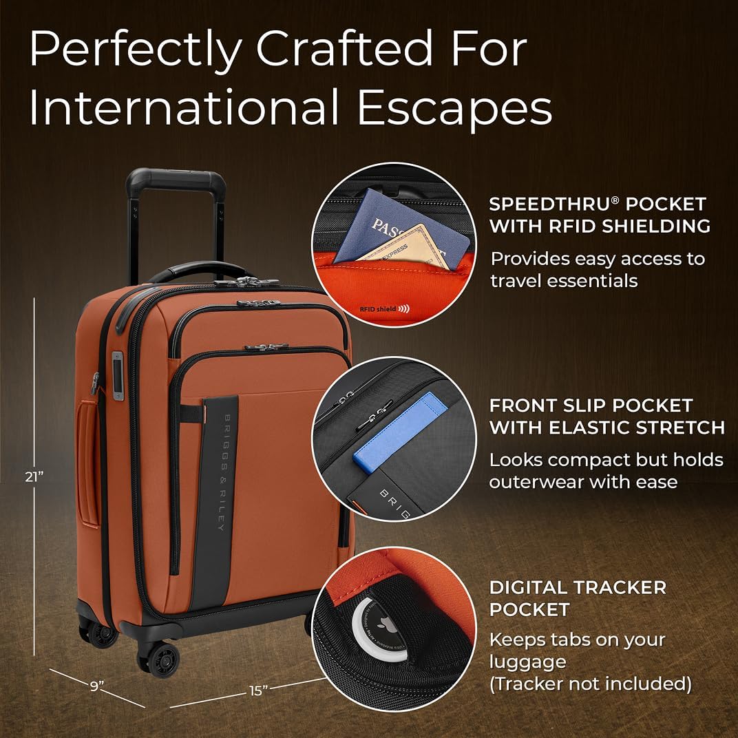 Briggs & Riley International 21" Carry On Expandable Spinner - Luggage for Travel, Suitcases with Wheels, Softside Rolling Bag for Men & Women - ZDX Collection, Canyon
