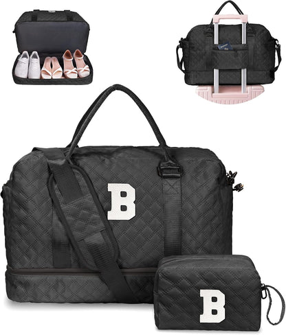 Unique Women Gift-Birthday Gifts for 6 7 8 9 10 11 12 13 14 Year Old Girls-Duffle Bag with Shoe Compartment, Weekender Bags, Overnight Bag, Travel Bags with Makeup Pouch (Letter B)