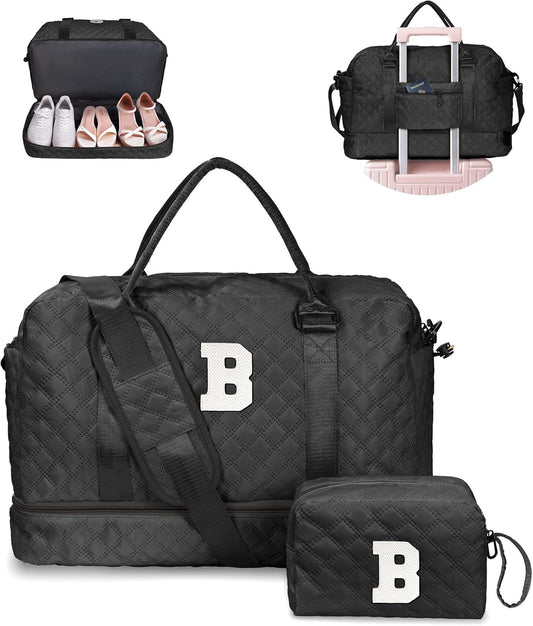 Unique Women Gift-Birthday Gifts for 6 7 8 9 10 11 12 13 14 Year Old Girls-Duffle Bag with Shoe Compartment, Weekender Bags, Overnight Bag, Travel Bags with Makeup Pouch (Letter B)