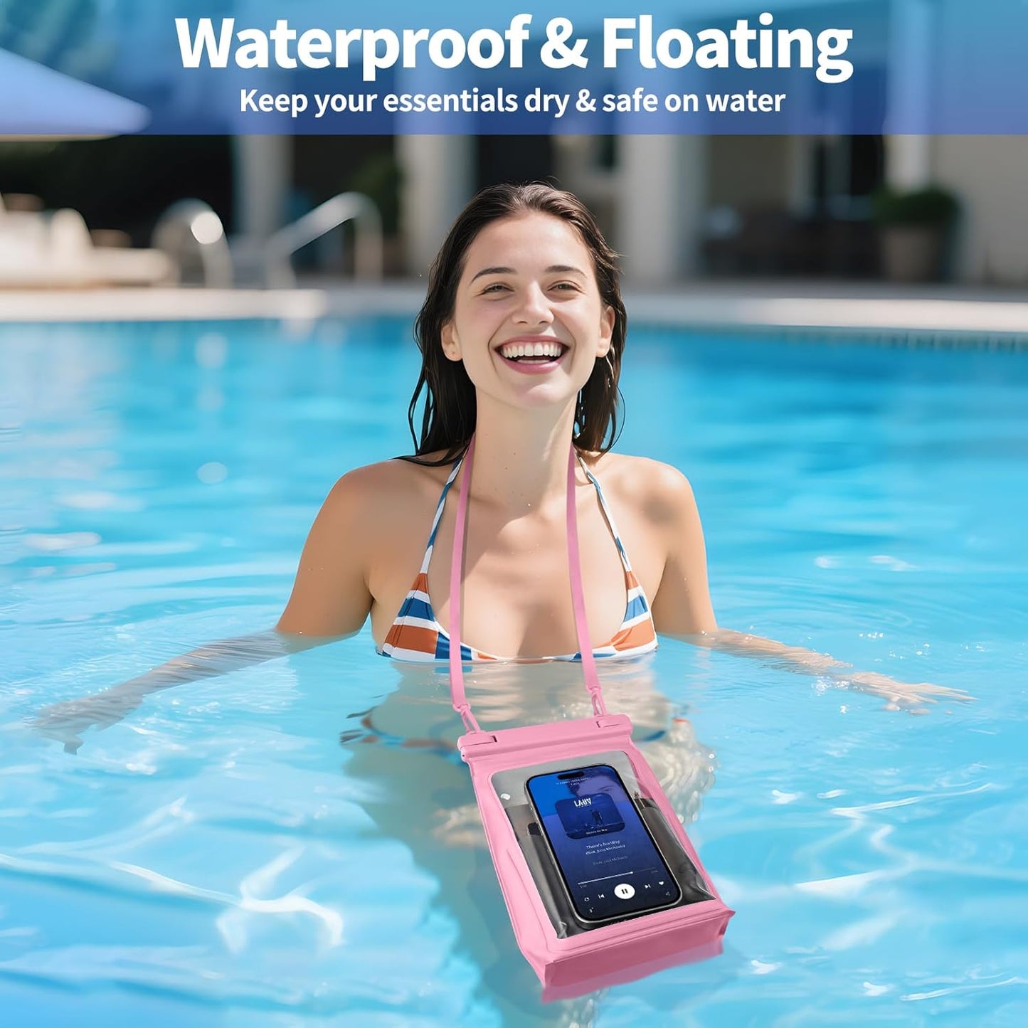 Large Waterproof Phone Pouch Floating, Waterproof Phone Case for iPhone 15 14 Pro Max 13 12 Plus 11 XS XR X Samsung up to 8.5'', IPX8 Water Proof Cell Phone Dry Bag for Beach Swimming Kayaking, Pink