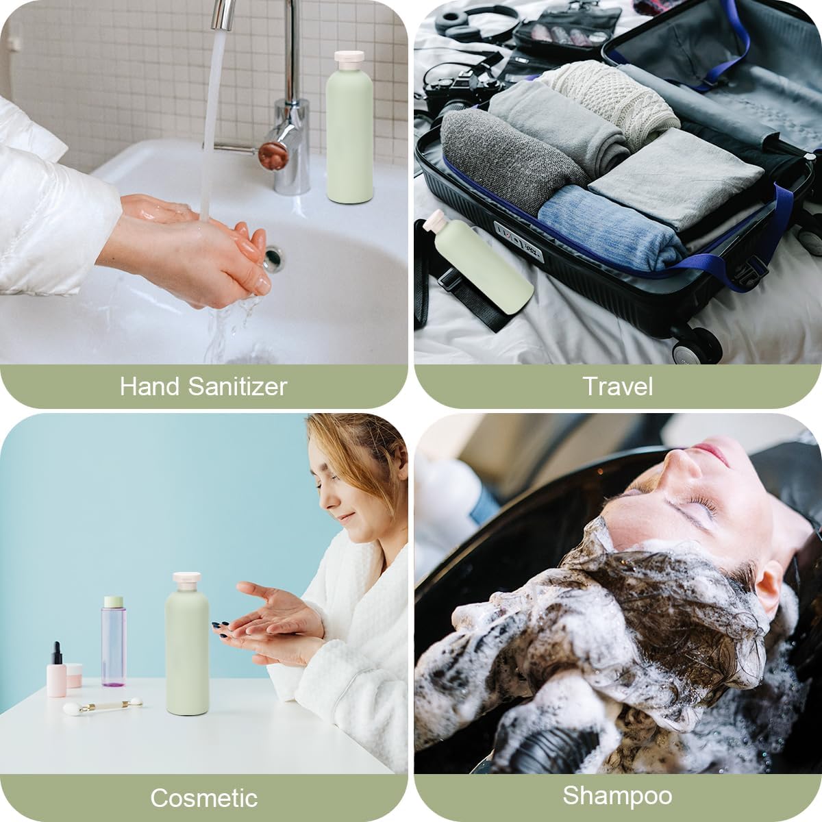 13.5 oz Plastic Travel Shampoo Bottles, Refillable Flip Cap Squeeze Bottles for Toiletries, Large Leakage-proof Travel Shampoo and Conditioner Container (Blue and Green)