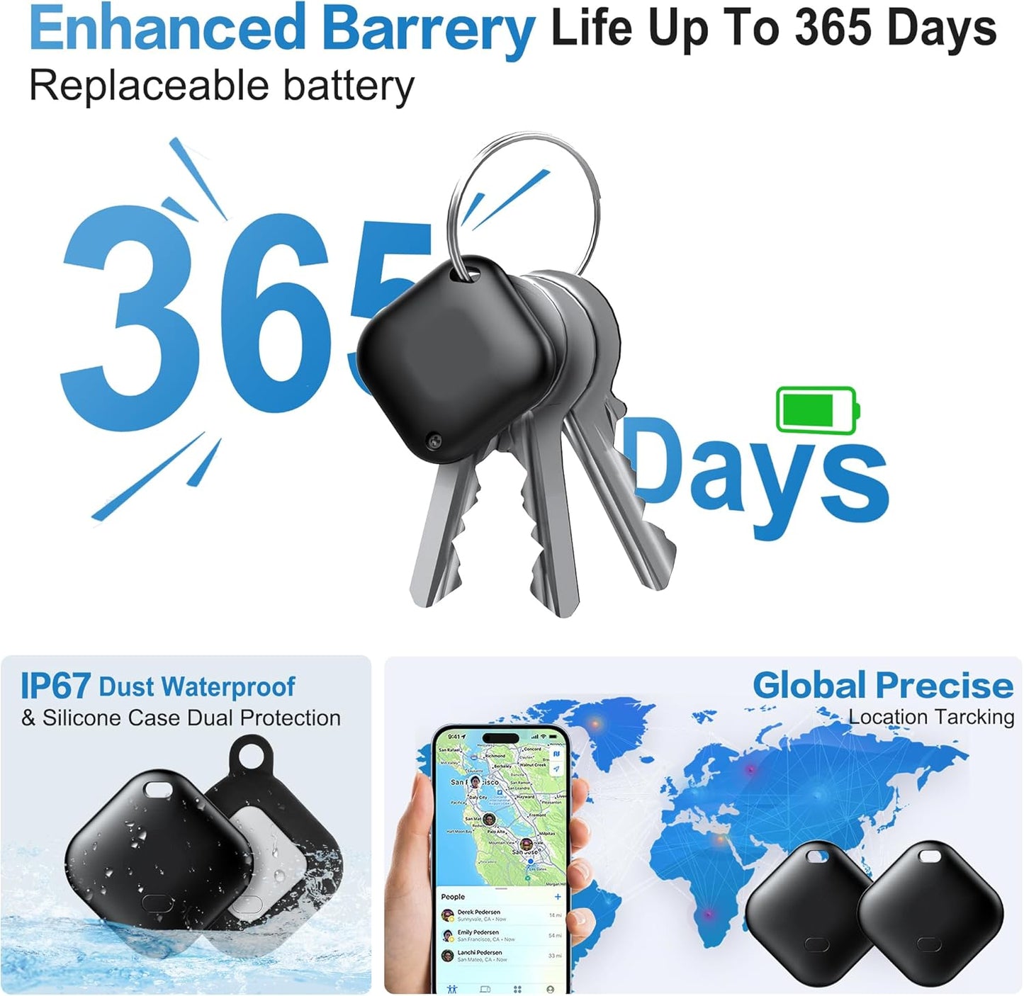 Air Tracker Tag for Android, Tags-4 Pack Luggage Tracker with 4 Case, Works via Google Find Hub App, Bluetooth Tracker Item Finder for Key, Backpack, Travel and Commute, 4 Pack, Black (NOT for iOS)