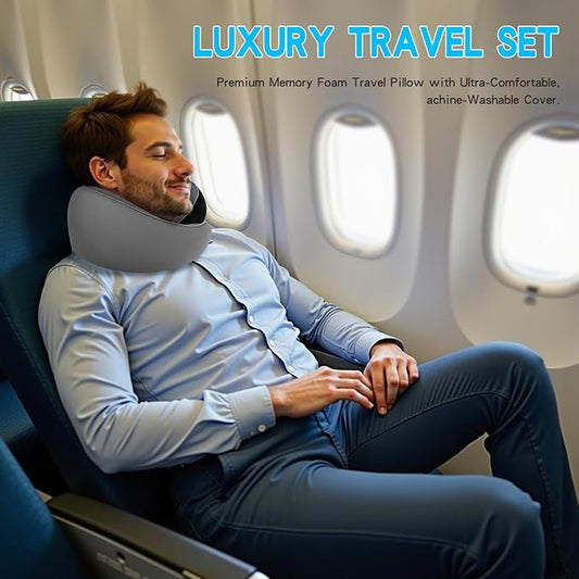 Adjustable Memory Foam Grey U-Shaped Travel Pillow - Image 2