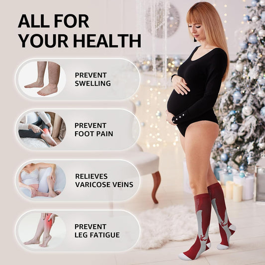 Kickticks 4 Pairs Compression Socks for Woman & Man Unisex 20-30mmHg Knee high Plus Size Wide Calves for Flying Running…