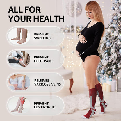 Kickticks 4 Pairs Compression Socks for Woman & Man Unisex 20-30mmHg Knee high Plus Size Wide Calves for Flying Running…