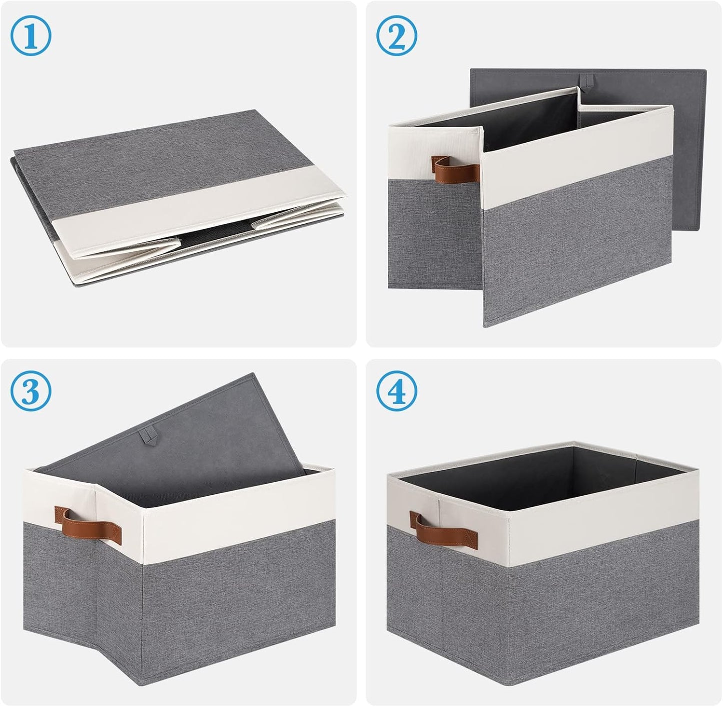 Large Fabric Storage Bins, Foldable Fabric Storage Baskets for Shelves, Sturdy Storage Boxes with PU Handles for Organizing Closet Home Bedroom Office (26L, 3 Packs, Grey&White)