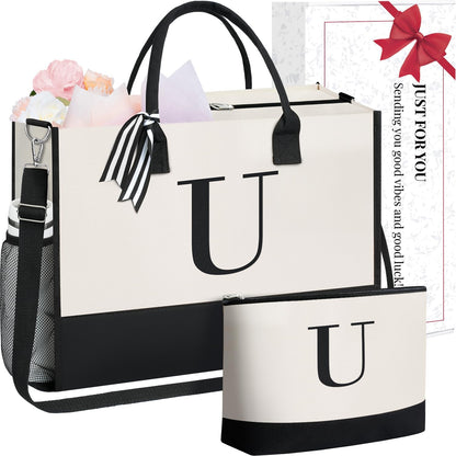 BAGAIL Initial Tote Bag, Personalized Birthday Gifts for Women, Teacher, Friends, Mom, Wedding, Monogrammed Beach Bag
