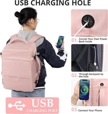 Travel Backpack for Women Men,Travel Laptop Backpack w/USB Charging Port, Waterproof Travel Backpack Carry On Flight Approved,Weekender Business Hiking Bag,Laptop Backpack 17 inch